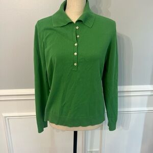 Lands' End Green Half Button Up Cotton Collared Women’s Sweater Size Large